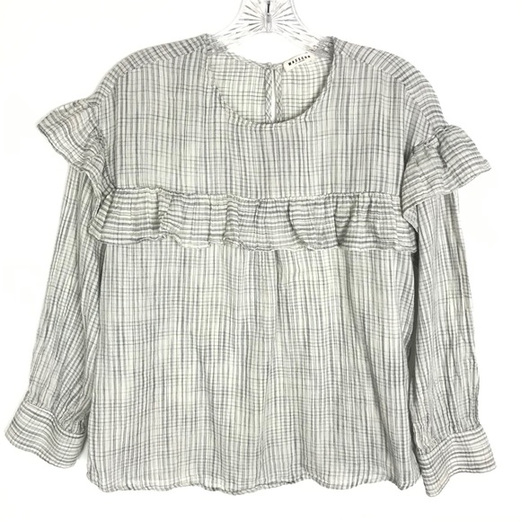 Masscob Tops - Masscob beige & gray plaid flowy blouse ruffle XS